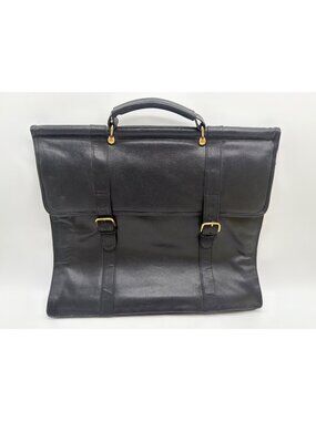 Vintage Black Leather Briefcase With Gold Hardware 16"x14" Classic Style With Ha